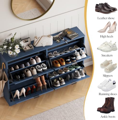 HUANLEGO Shoe Cabinet Storage for Entryway with 4 Flip Drawer, Blue - Image 6