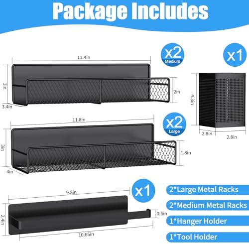 Magnetic Shelves for Washing Machine 6 Pack, Heavy-Duty Metal Magnetic Laundry Organizer Black W/ Hanger Organizer, Tool Holder, Space Saving Shelf for Home Kitchen Closet & Laundry Room Organization - Image 2