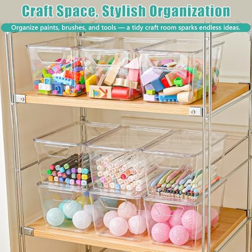 6 Pack Medium Clear Storage Bins with Lids, Plastic Arts and Craft Storage Containers, Stackable Clear Plastic Craft Storage Bins with Handles for Classroom Storage Organization,Kitchen, Fridge,Office - Image 4