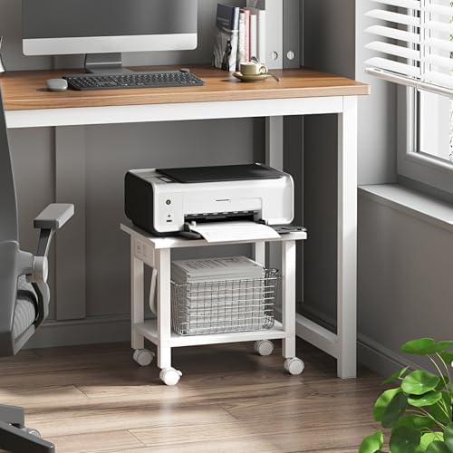 TUTOTAK Printer Stand, 2 Tier Rolling Printer Cart with Charging Station - Image 2