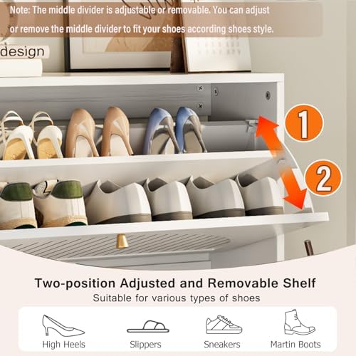 Fsbecl Shoe Storage Cabinet for Entryway with 2 Fluted Flip Drawers, White - Image 5