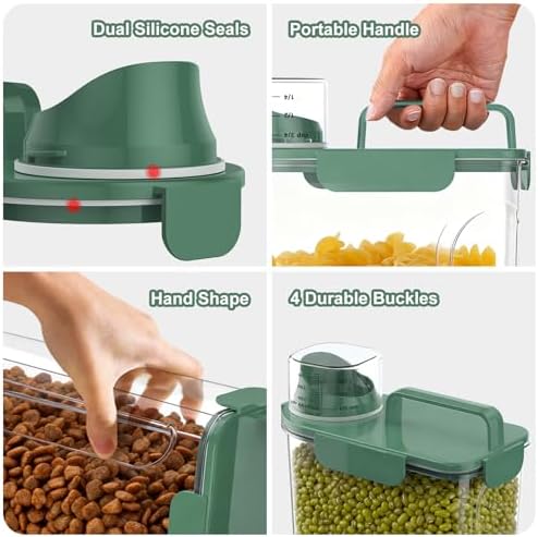 Uppetly Dog Cat Food Storage Container, 5-7Lbs Pet Food Containers, Airtight Cat Food Container with Portable Handle & Measuring Cup, Small Animal Dry Food Dispenser for Dogs, Cats and Birds Green - Image 5