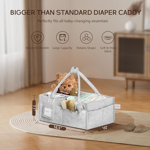 Diaper Caddy Organizer - Large Baby Caddy Organizer with Handle (Gray) - Image 2