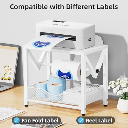 Marbrasse Label Holder for Rolls and Fanfold Labels, Wood Label Printer Holder with Drawer, Shipping Label Stand for Thermal Printer, Sticker Roll Holder for Home, Office, Small Business, Wood White - Image 4