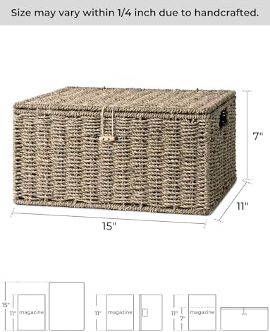 StorageWorks Wicker Basket with Lid, Storage Baskets with Lids, Seagrass - Image 2
