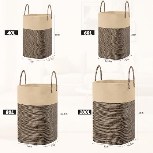 Artfeel Laundry Basket,Woven Cotton Rope Laundry Hamper,80L Versatile Storage for Dirty Clothes,Baby Toys,and Blankets in Bathroom, Nursery,and Living Room - Image 3