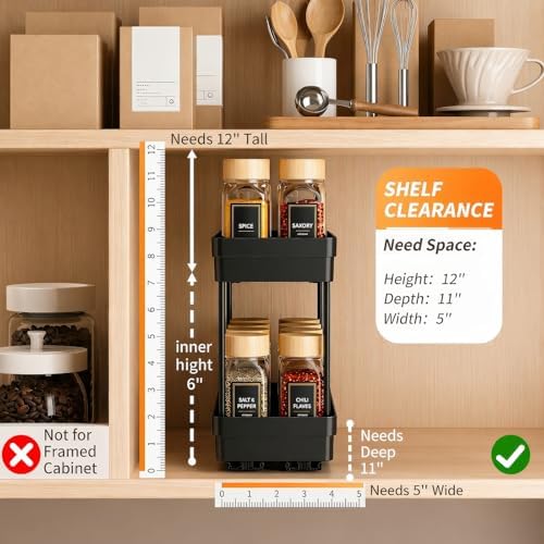 Pull Out Spice Rack,2 Pack 2-Tier Cabinet Organizer, Black - Image 2