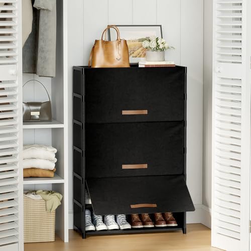 7 Tier Shoe Cabinet with Door, 28-Pair Storage, Black - Image 2