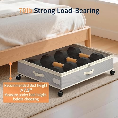 Yecaye 80L Large Under Bed Storage Containers with Wheels, 2 Pack, Grey - Image 6