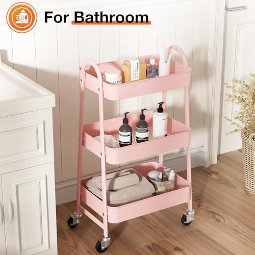 NEWBULIG 3-Shelf Metal Rolling Storage Utility Cart with Lockable Wheels - Image 5