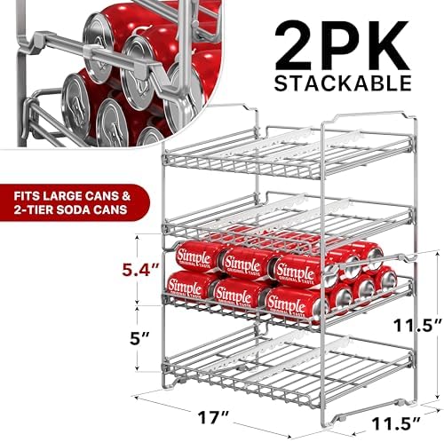 Simple Houseware 2 Tier Stackable Can Rack, Silver, 2 Pack - Image 2
