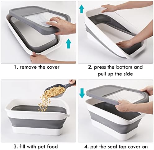 Pet Food Storage Containers, Collapsible Cat Food Container with Transparent Sliding Lid,10-13 lb Plastic Dog Food Bin with Measuring Cup and Dog Food Scoop - Image 4