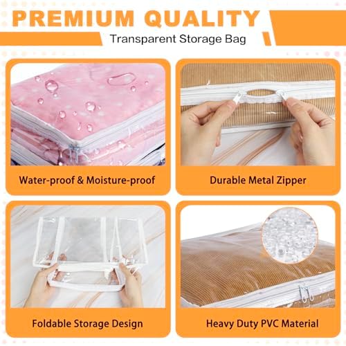 Clear Zippered Plastic Clothes Storage Bags, 6 Pack, White - Image 3