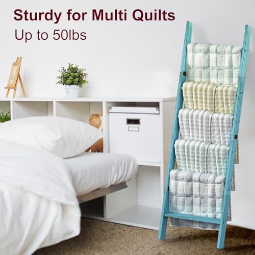 Blanket Ladders for the Living Room, Blanket Holder 6-Tier Blue - Image 5