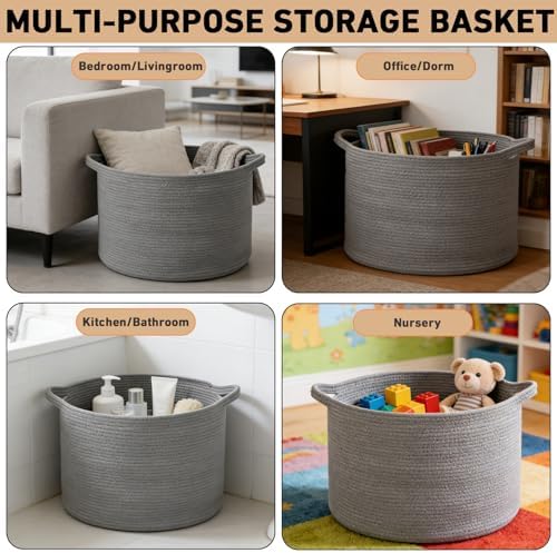 90L Extra Large Blanket Basket,Woven Rope Laundry Basket-Dark Grey - Image 6