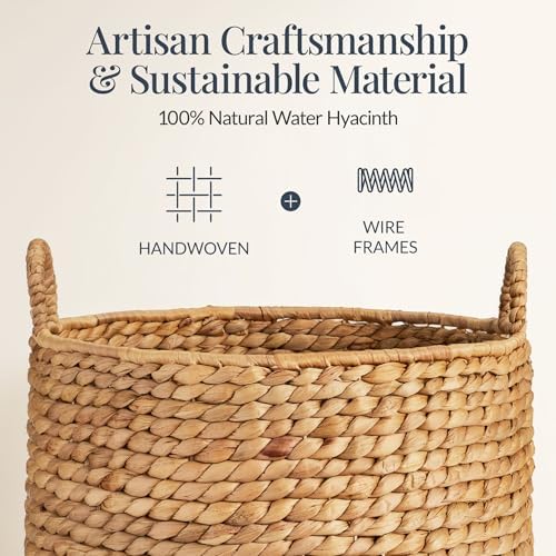Best Choice Products Round Storage Basket w/Handles, Handwoven Water Hyacinth, Plant Holder, Storage Organizer Tote Bin for Bedroom, Living Room, Bathroom - Natural - Image 3