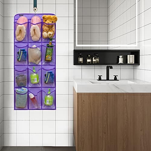 Dual Sided Hanging Shoe Organizer for Closet with Rotating Hanger Hanging Shoe Rack Holder with 24 Large Pockets (Purple-Clear Pockets) - Image 6