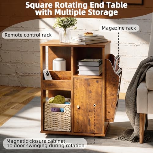 Square Rotating End Table with Storage, 16"D x 16"W x 23.3"H, Rustic Brown - Image 6