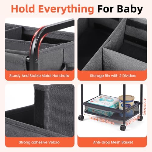 Orzbow Diaper Caddy Cart, 3 Tier Baby Rolling Storage Cart - Image 3
