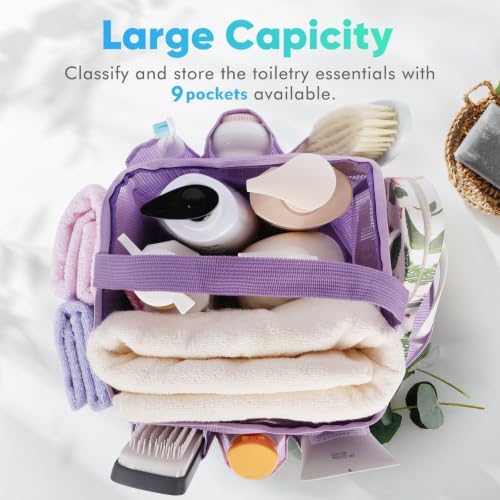 EUDELE Mesh Shower Caddy Portable for College Dorm Room Essentials,Portable Shower Caddy Dorm with 9-Pocket Large Capacity, Shower Bag for Beach, Swimming, Gym, Travel essentials, Purple - Image 4