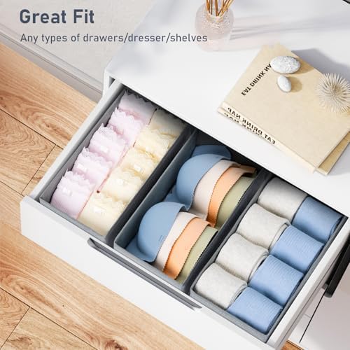 DIMJ Drawer Organizer Clothes - Underwear Organizer Small Sock Organizer Closet Organizers and Storage Box Dresser Drawer Dividers for Baby Clothes,Bra,Socks, Belt, Tie, Set of 12, Grey - Image 5