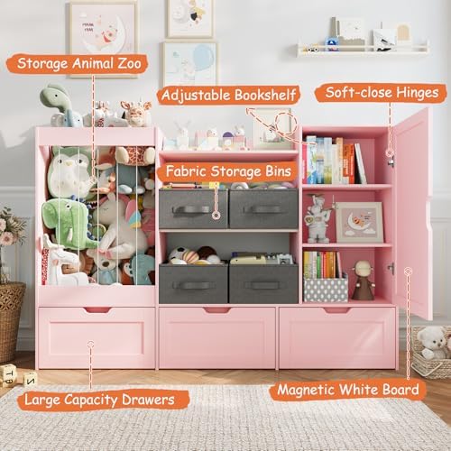 61"W Kids Toy Storage Organizer with Stuffed Animal Storage, Wooden - Image 3