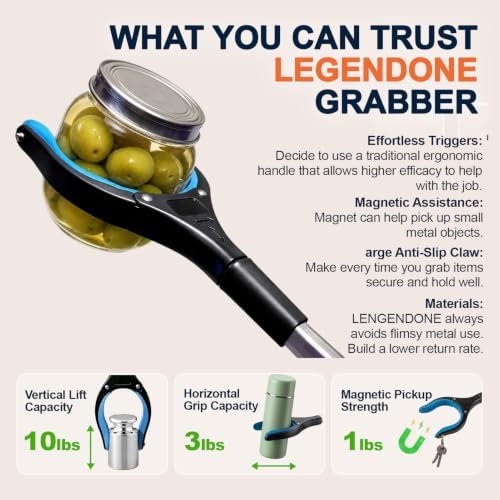 32" Grabber Reacher Tool, LEGENDONE Foldable Reacher Grabbers Pickup Tool for Senior, Heavy Duty Upper Gripper, Wide Claw Trash Picker, Strong Grip| Powerful Magnet| 360° Rotating Head - Image 3