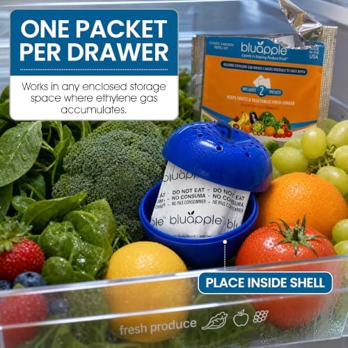 Bluapple Produce Saver Ethylene Gas Absorber - Fresh Fruit & Vegetable Storage for Refrigerator, Each Packet Lasts 3 Months, Produce Storage, BPA Free - Combo Pack (8 Packets & 2 Bluapples for 1 Year) - Image 3
