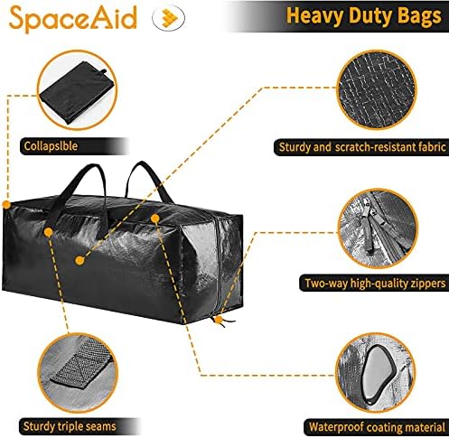 SpaceAid Heavy Duty Moving Bags, Extra Large Storage Totes W/Backpack Straps Strong Handles & Zippers, Alternative to Moving Boxes, Packing & Moving Supplies, Black (6 Pack) - Image 4