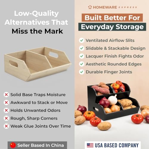 Potato and Onion Storage Bin, Stackable Bamboo Pantry Organizer and Storage, Black - Image 6