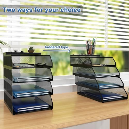 Natwind 4-Tier Stackable Metal Mesh Desk Paper Tray Organizer,Black - Image 5
