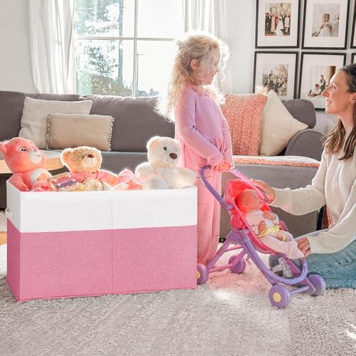 INDRESSME 85L Large Collapsible Toy Storage Box, Pink & White - Image 4
