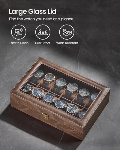 SONGMICS Watch Box, 12-Slot Watch Case with Large Glass Lid - Image 6