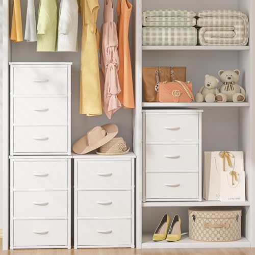 2-Pack Stackable Storage Drawers (6 Drawers Total), White Closet Drawers Organizer for Clothes with Wooden Top & Metal Frame, Freestanding or Stackable Dresser for Bedroom, Living Room, Under Bed - Image 3