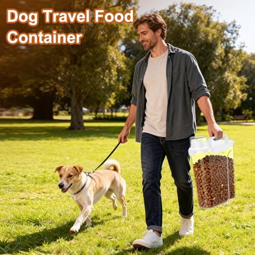Uppetly Dog Cat Food Storage Container, 5-7Lbs Pet Food Containers, Airtight Cat Food Container with Portable Handle & Measuring Cup, Small Animal Dry Food Dispenser for Dogs, Cats and Birds White - Image 2