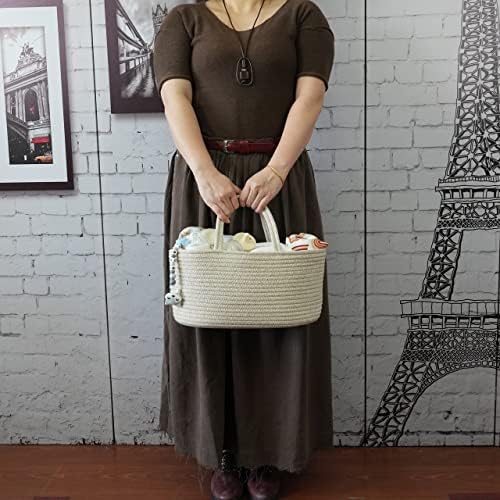 XUANGUO Cotton Rope Baby Diaper Caddy Organizer Basket with Handles Oatmeal - Image 2