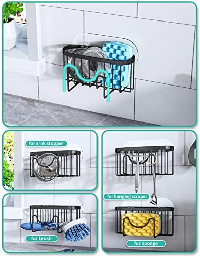 HapiRm Multifunctional Sponge Holder with Unique M-shaped, Two Installation Methods Kitchen Sink Organizer, Rustproof Stainless Steel Sink Caddy -Black（2-pack） - Image 2