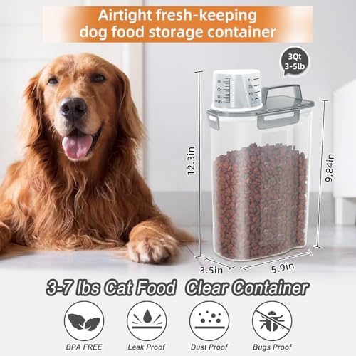 3-5Lbs Small Dog Cat Food Storage Container With Foldable Bowl-Clear Grey - Image 3