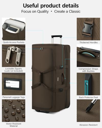 Hanke 35 Inch Extra Large Expandable Rolling Duffle Bag with 2 Wheels - Image 7
