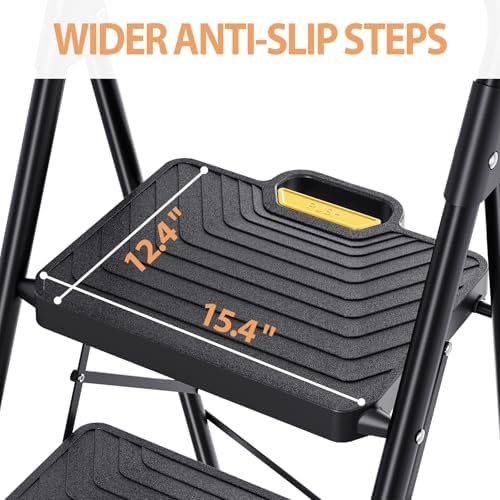 TOOLF 3 Step Ladder, Folding Portable Ladder with Anti-Slip Pedals, Black - Image 3