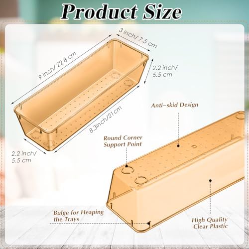 Maitys 12 Pcs Plastic Drawer Organizers, Storage Box, 9 x 3 x 2", Champagne - Image 2