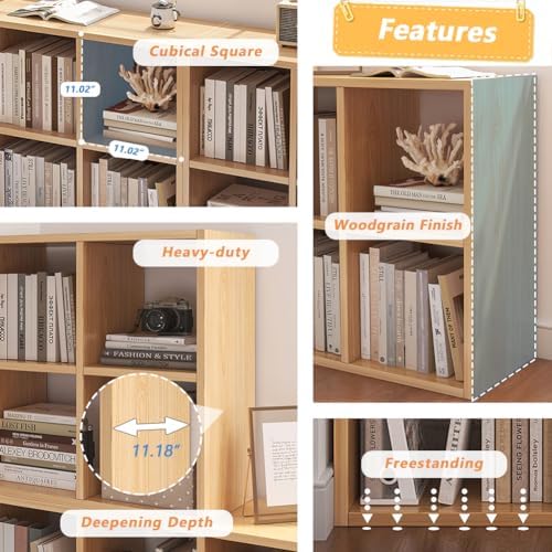 NELYE 6 Cube Organizer Bookcase Oak Open Shelf - Image 3