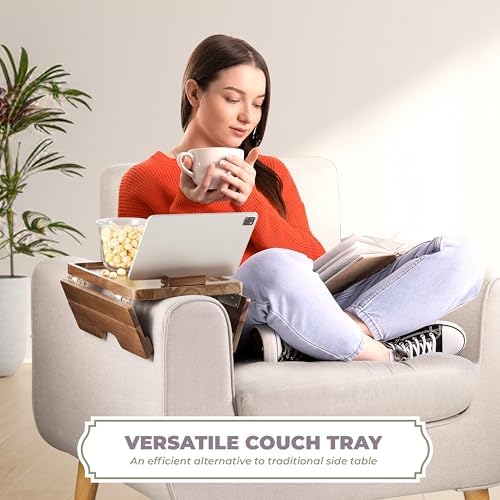 BLUEWEST Large Sofa Arm Tray, Wide Couch Armrest Table, 360° Phone Holder - Image 7