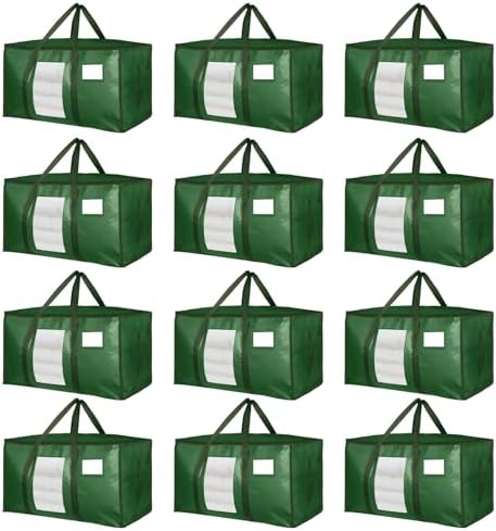 12 Pack Extra Large Moving Bags Heavy Duty 180GSM,130LBS 100L Totes with Visible Window, Zippers & Wrap-Around Handles, Waterproof Reusable, Alt to Moving Boxes, Olive green by Unknown