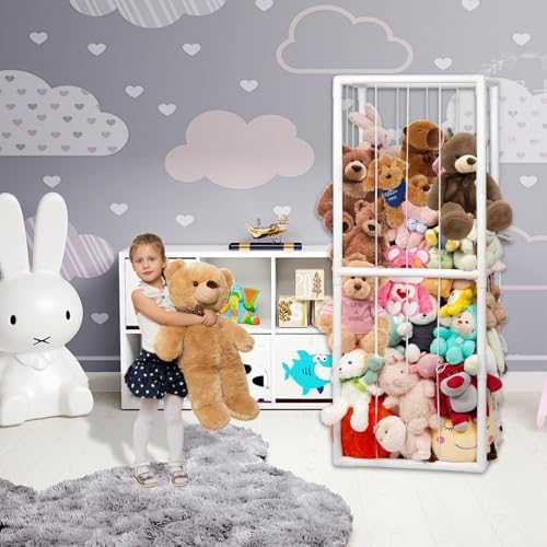 Stuffed Animal Storage, Kids Toy Zoo Storage Organizer with Elastic Band, Thicken PVC Tube Large Stuffed Animals Holder for Nursery Playroom Bedroom Room Furniture Plush Storage(White) - Image 6
