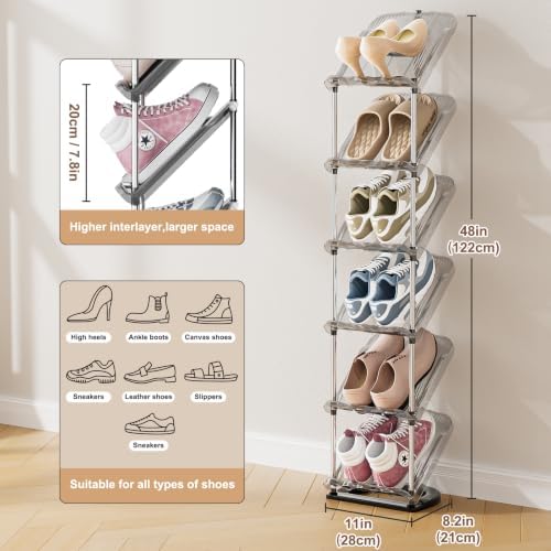 6 Tier Vertical Narrow Shoe Rack, Stackable Tall Skinny Shoe Storage Rack - Image 6