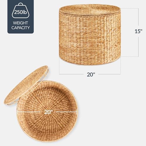 Best Choice Products Large Round Storage Ottoman W/Lid, Handwoven Water Hyacinth Footstool, Accent Stool, Side Table, Storage Container, Plant Stand For Living Room, Office, or Bedroom - Natural - Image 3