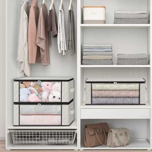 HomeHacks 3-Pack Clothes Organizer Storage Bags, 35L Storage Bins, White - Image 6