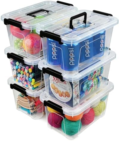 EOENVIVS 7 QT Clear Storage Bins with Lids, 6 Pack, Stackable Storage Boxes by EasyCozyHomey