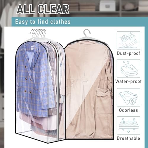 MISSLO 10" Gusseted All Clear Garment Bags for Hanging Clothes 40"+60" Suit Bags for Closet Storage Dresses Protectors for Shirts, Coats, Gowns, 3 Packs - Image 5